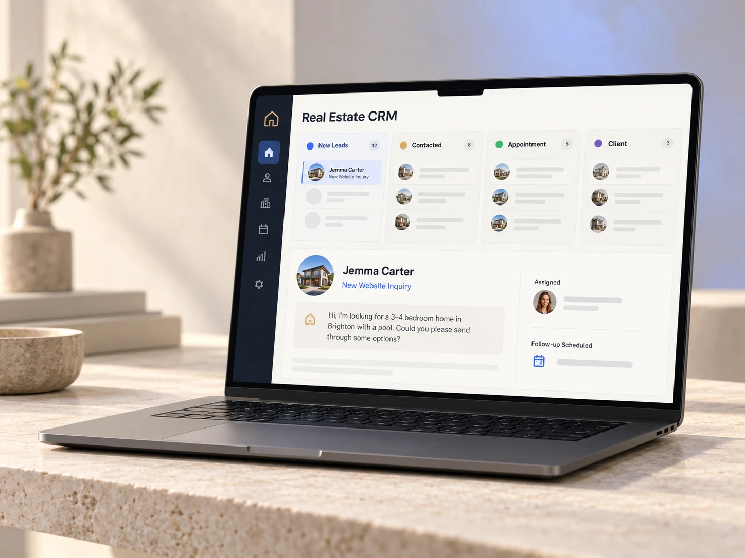 A CRM pipeline with a website lead arriving in the first column
