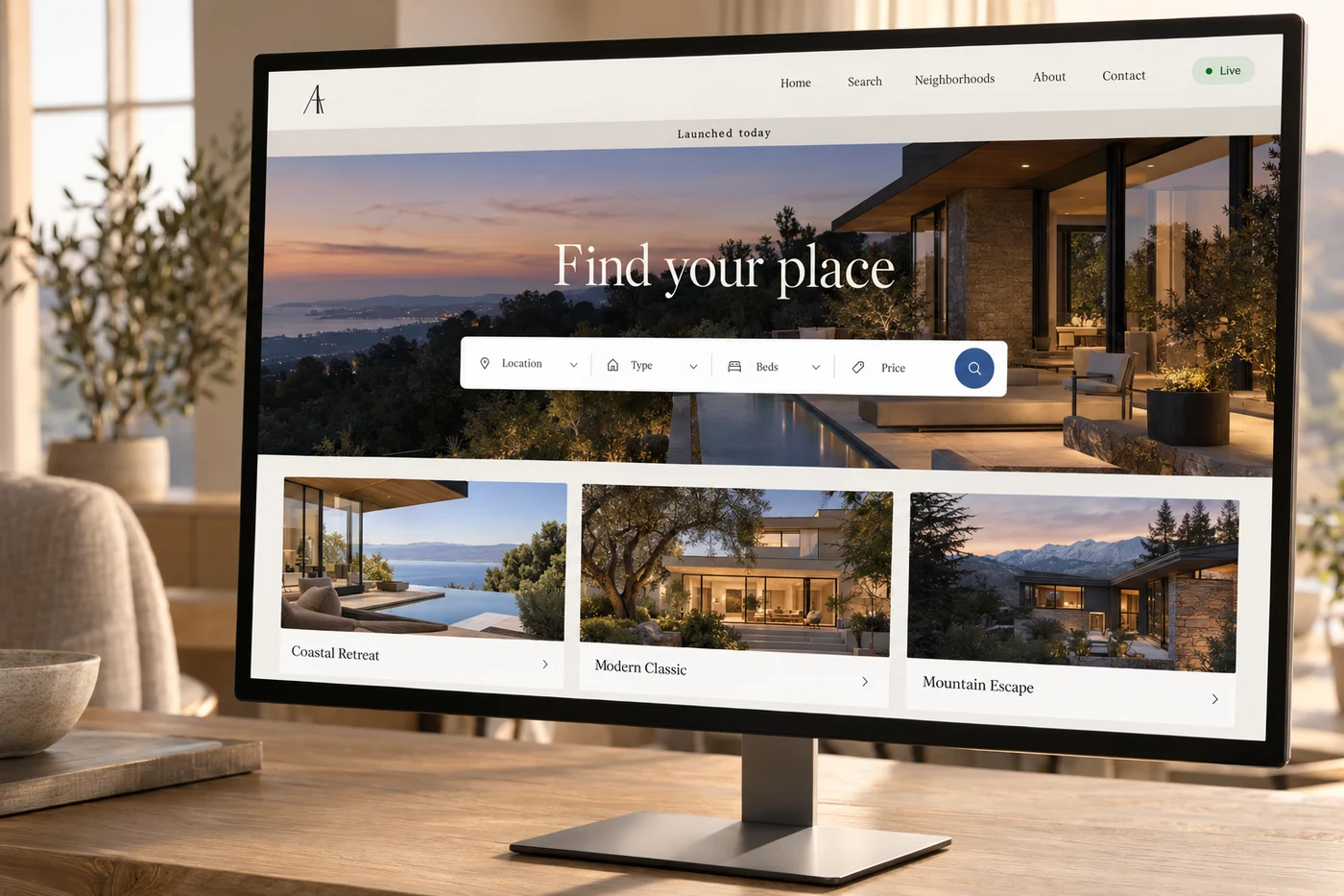 A finished real estate website on launch day
