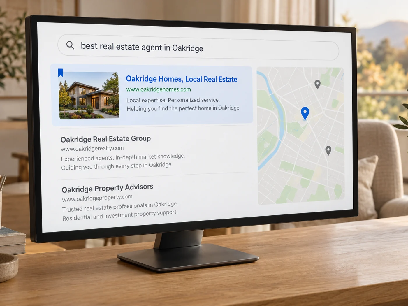 A Google results page with the agent’s own site ranking first