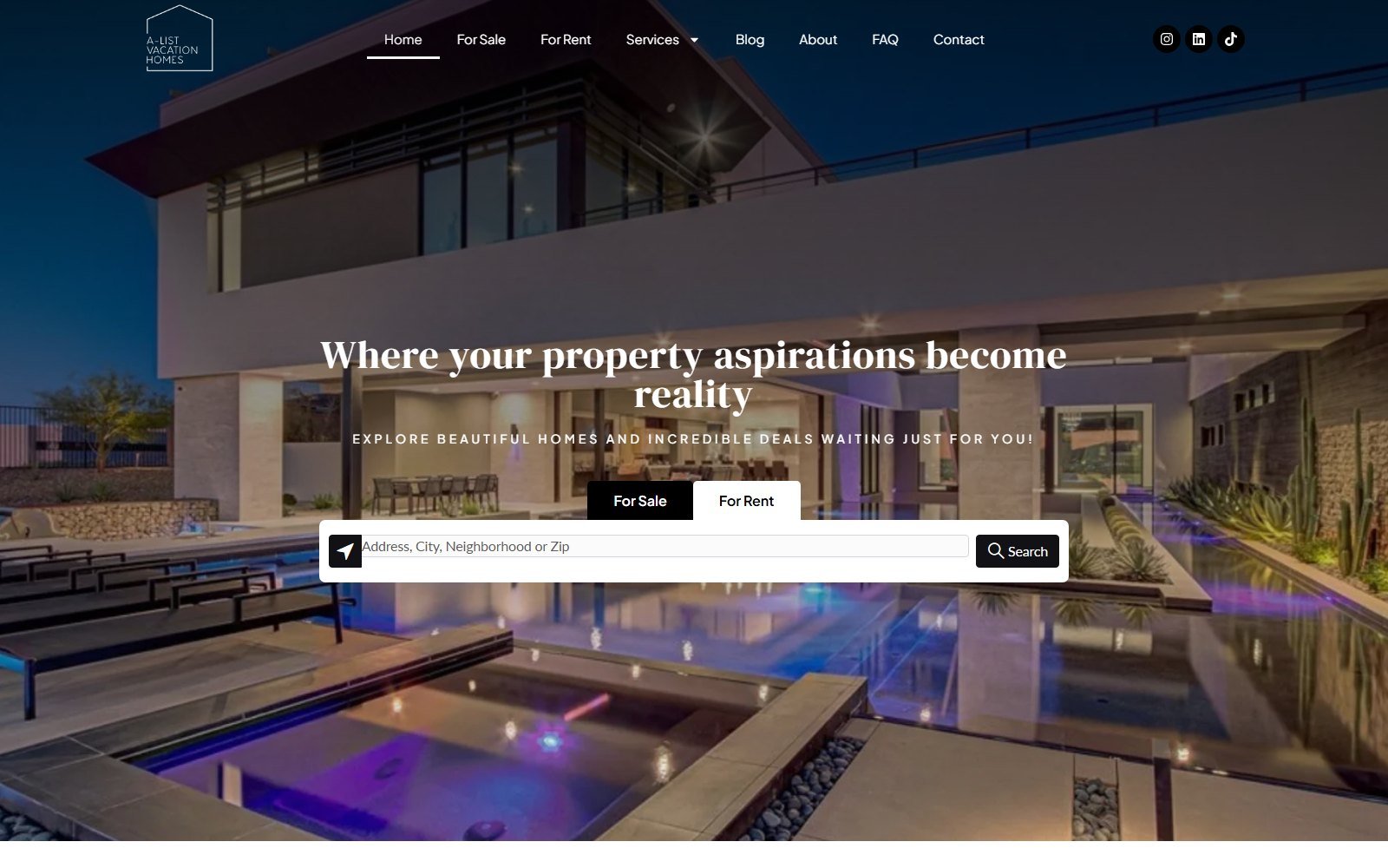 A-List Vacation Homes website