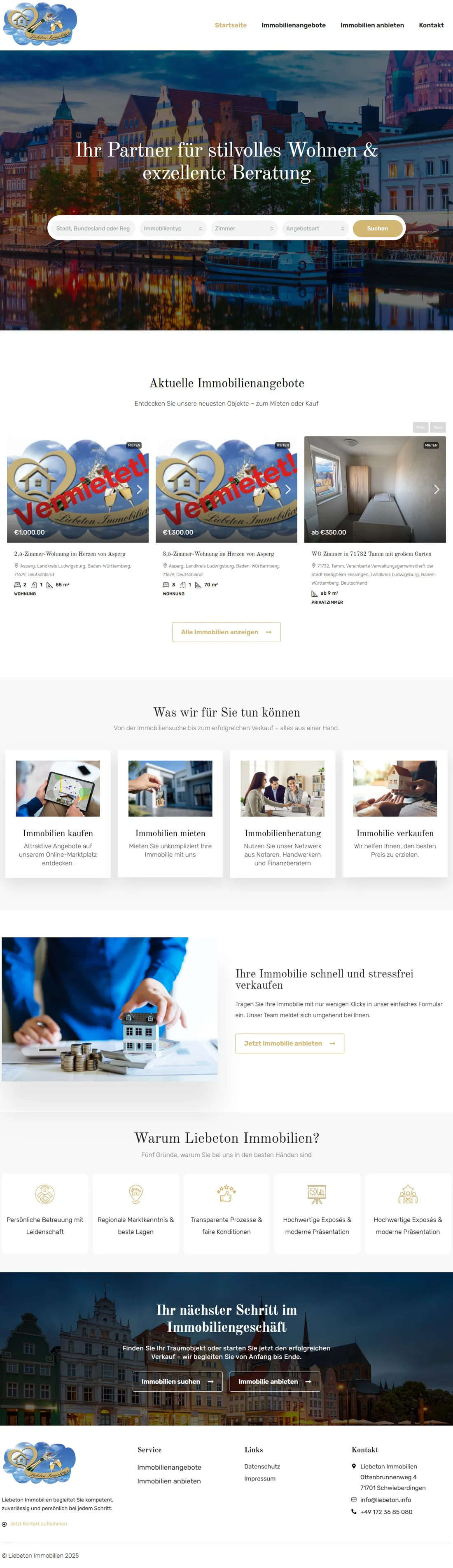 Liebeton Immobilien, full homepage