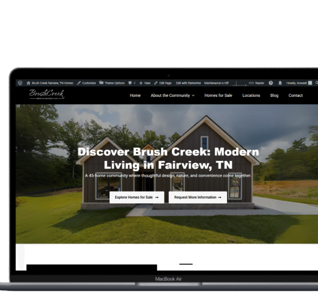 Modern homebuilder website highlighting residential projects, floor plans, and image galleries.