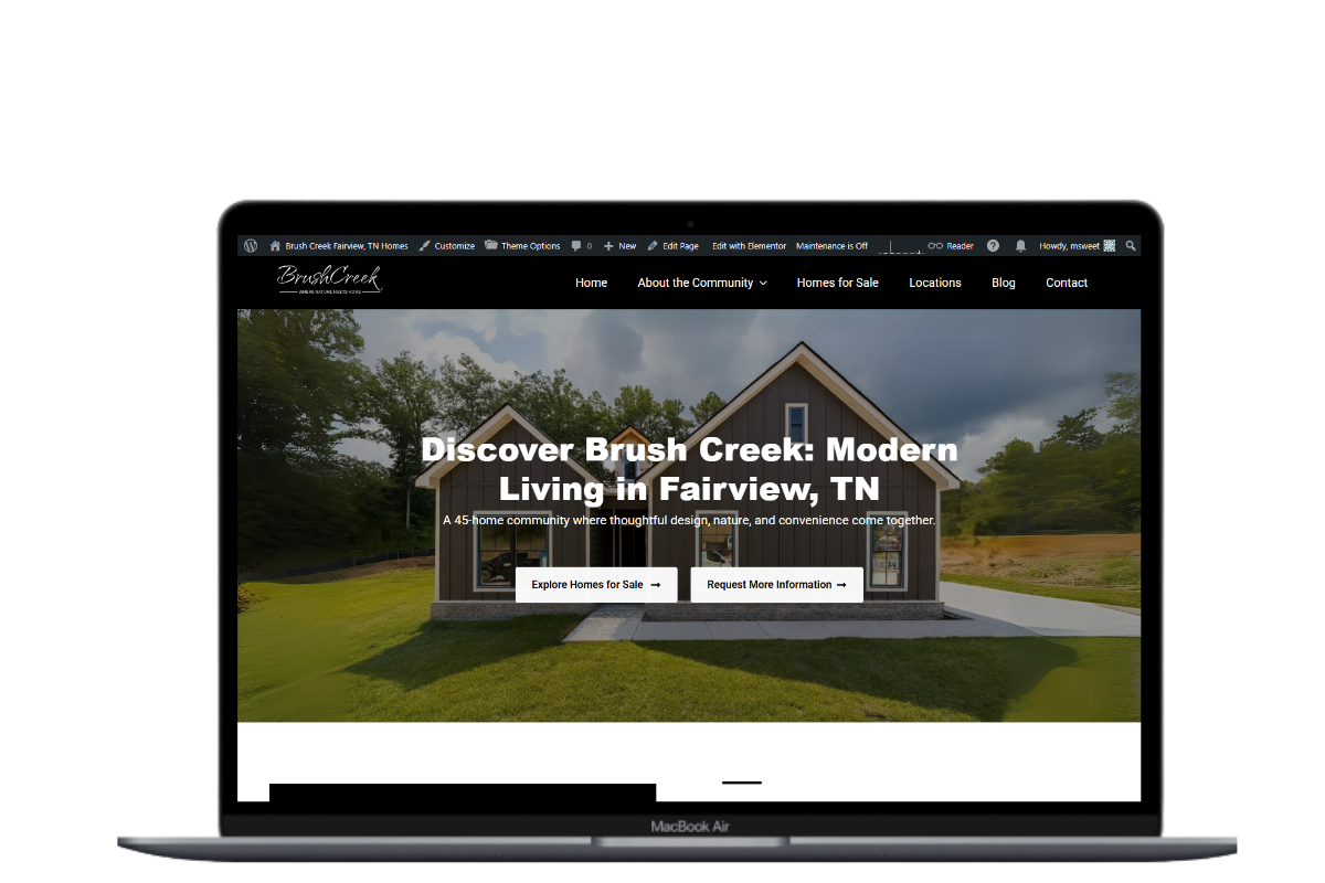 Modern homebuilder website highlighting residential projects, floor plans, and image galleries.