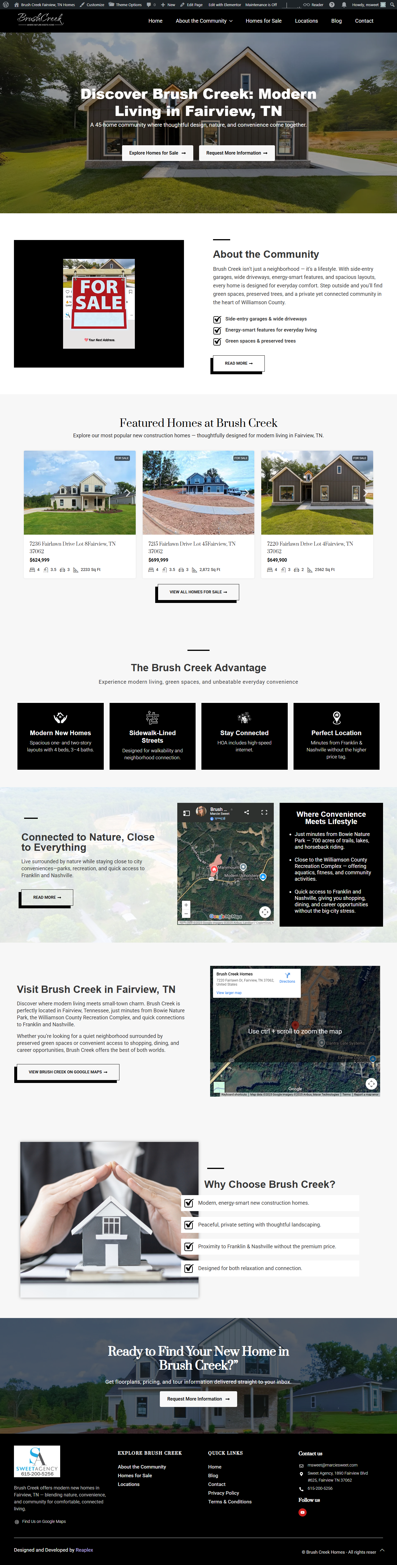 Modern homebuilder website highlighting residential projects, floor plans, and image galleries.