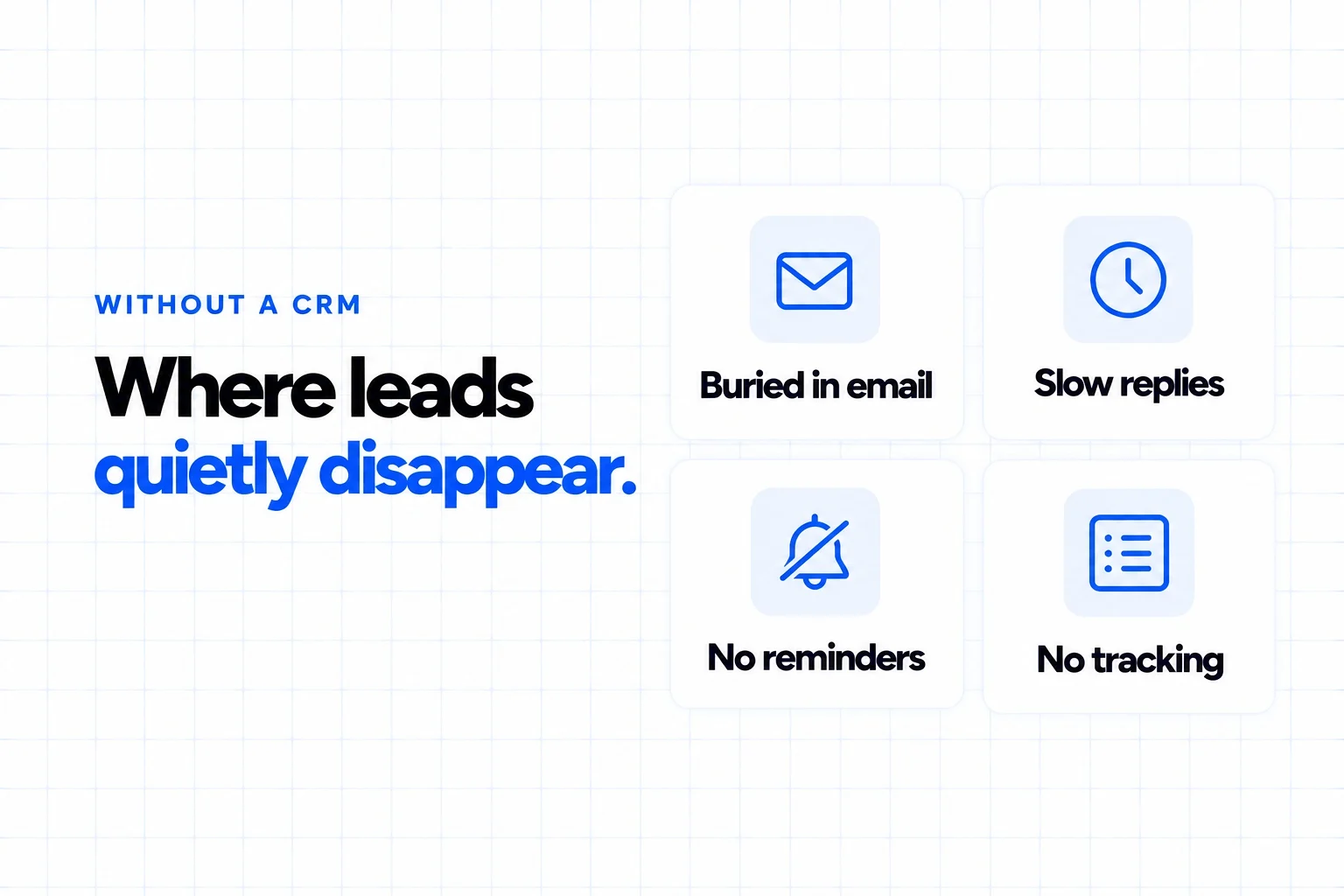 Without CRM integration, real estate leads get buried in email, replies are slow, there are no reminders and no tracking