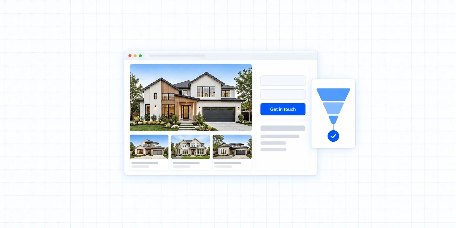 A high-converting website for real estate: a polished agent site with a get in touch form and a conversion funnel ending in a new client