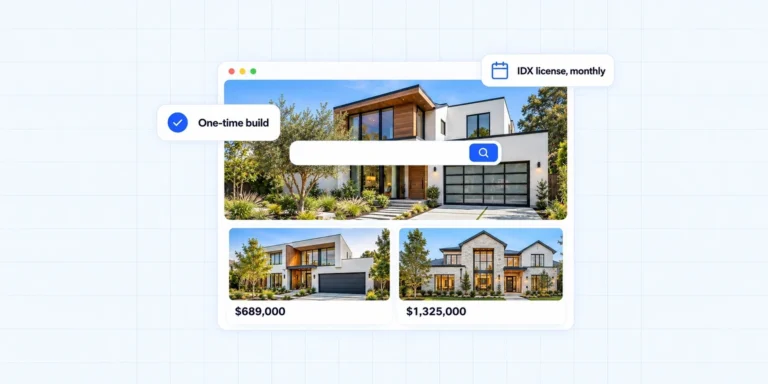 IDX website cost: an agent's own website with a home search and listings, a one-time build and a monthly IDX license