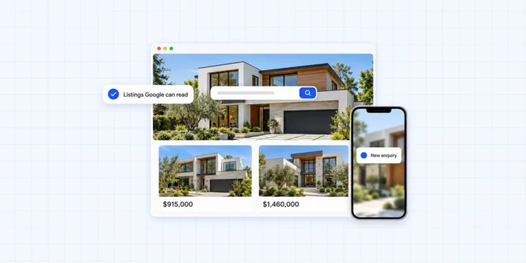 IDX websites for REALTORS®: an agent's own site with a home search and listings Google can read, and a new enquiry on the agent's phone