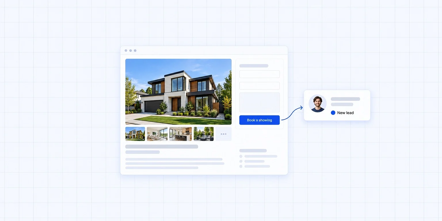 From listings to leads: a property listing page with a book a showing button turning a visitor into a new lead