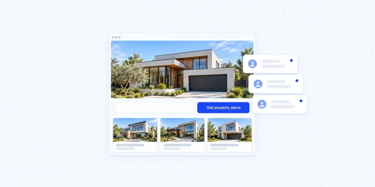 A real estate lead generation website: a property alerts sign-up on an agent's site bringing in a growing stack of new leads