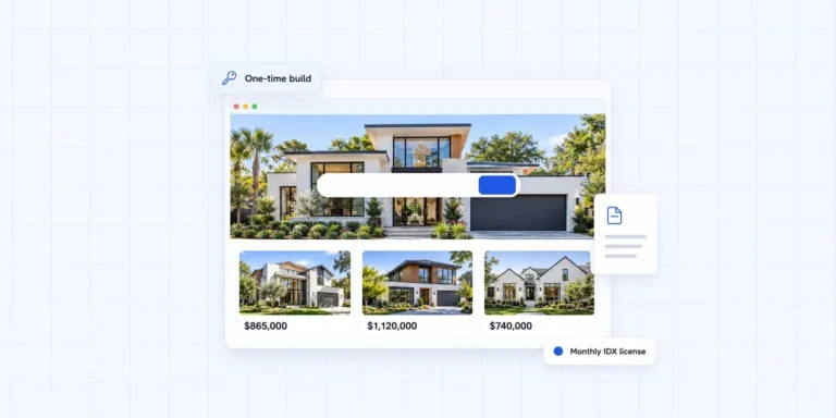 Real estate website cost: an agent's home page with a home search and listings, a one-time build and a monthly IDX license
