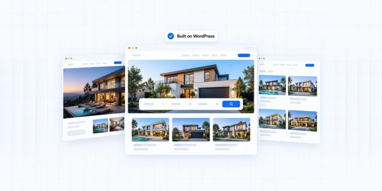Real estate WordPress website designs for agents: three layouts built on WordPress, a luxury site, a modern agent site with a home search and a brokerage listings grid